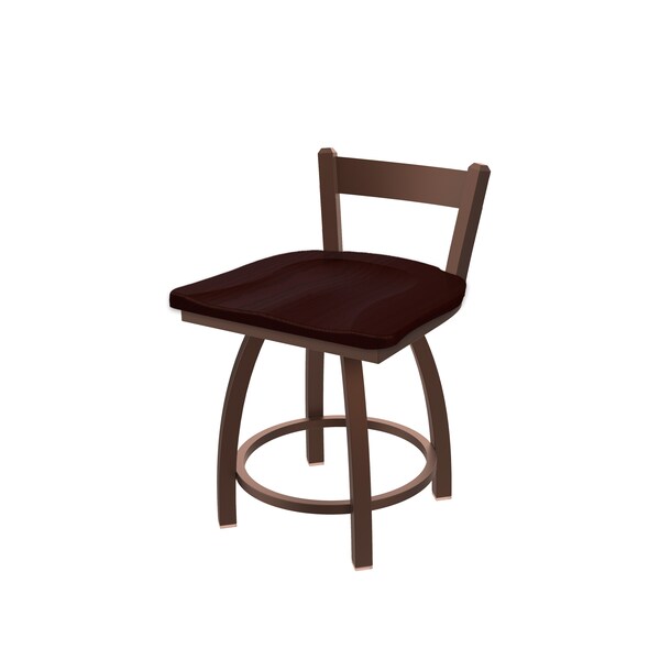 18" Low Back Swivel Vanity Stool, Bronze Finish, Dark Cherry Oak Seat